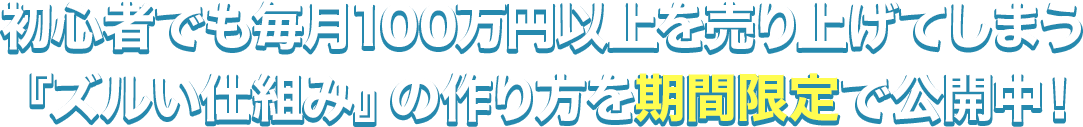 初心者でも毎月100万円以上を売り上げてしまう『ズルい仕組み』の作り方を期間限定で公開中！
